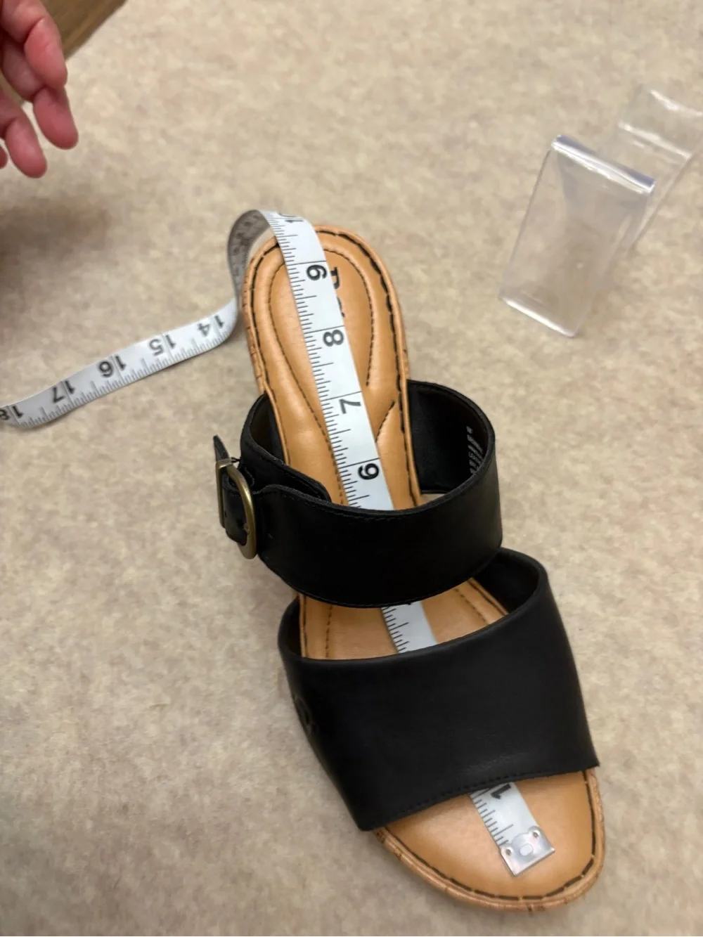 Born Black Leather Straps Slip On Cork Wedge Sandal Women’s size 9
